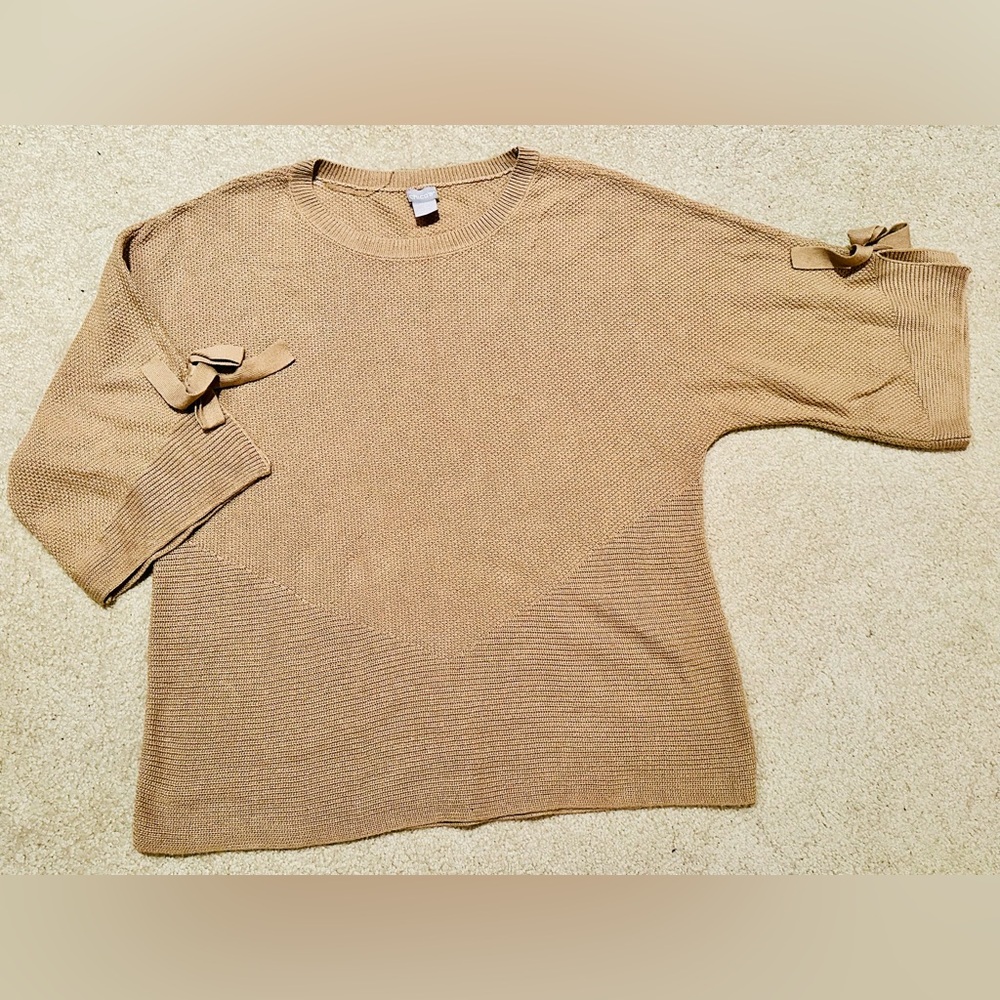 Chico's Beige Sweater with Bow Details on the Sleeves